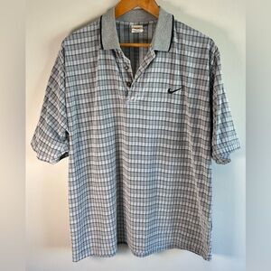 Vintage Nike Polo Shirt Mens XL Gray Black Plaid Made In USA 90s Embroidered WOW